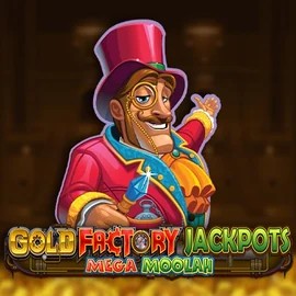 Gold Factory Jackpots Mega Moolah slot logo by Aurum Signature Studios at Paradise Play Casino